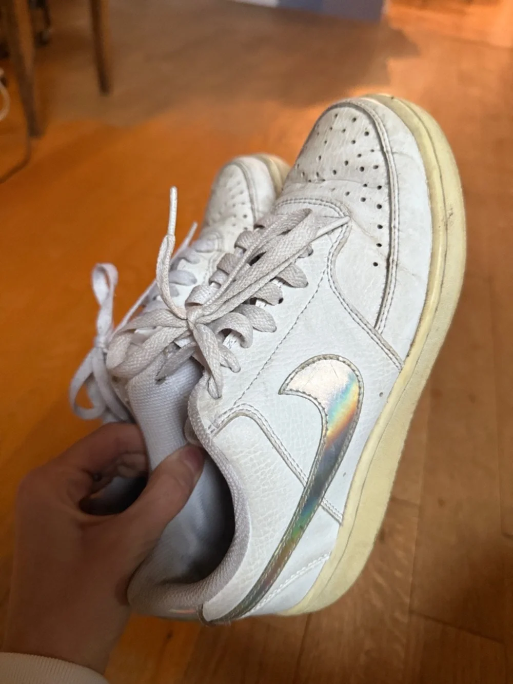 Nike Women’s White Sneakers with Holographic Swoosh - Picture 3 of 5